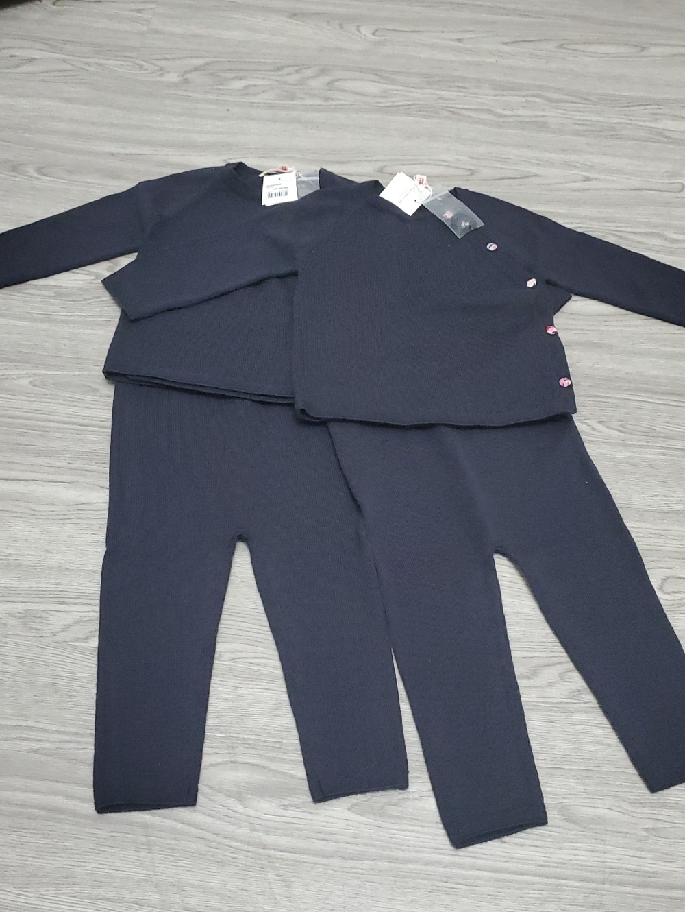 Bonpoint Navy Knit Top with Floral Accent Buttons